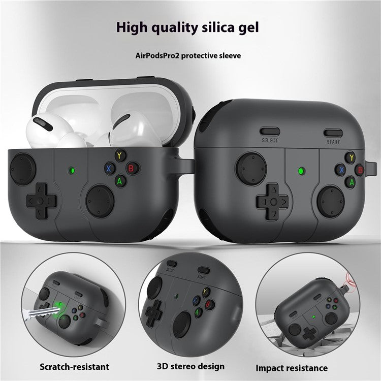 For AirPods Pro 2 / AirPods Pro Case Game Console Shape Earphones Silicone Shell with Carabiner - Grey