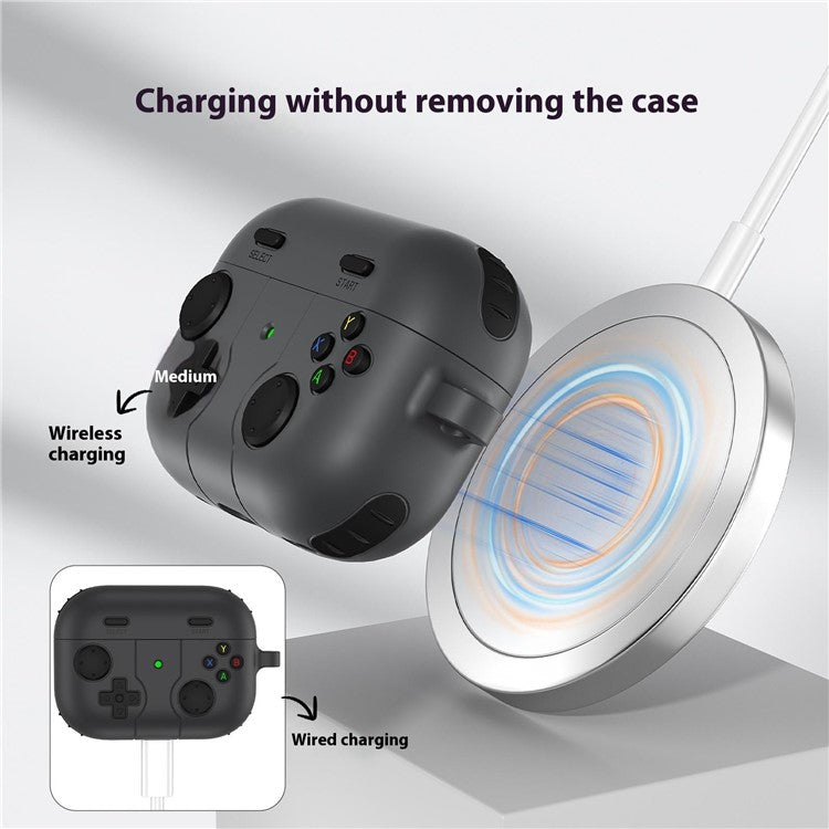 For AirPods Pro 2 / AirPods Pro Case Game Console Shape Earphones Silicone Shell with Carabiner - Grey