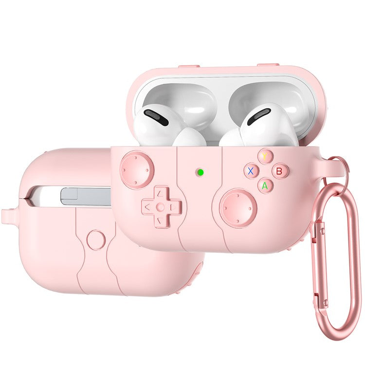 For AirPods Pro 2 / AirPods Pro Case Game Console Shape Earphones Silicone Shell with Carabiner - Pink