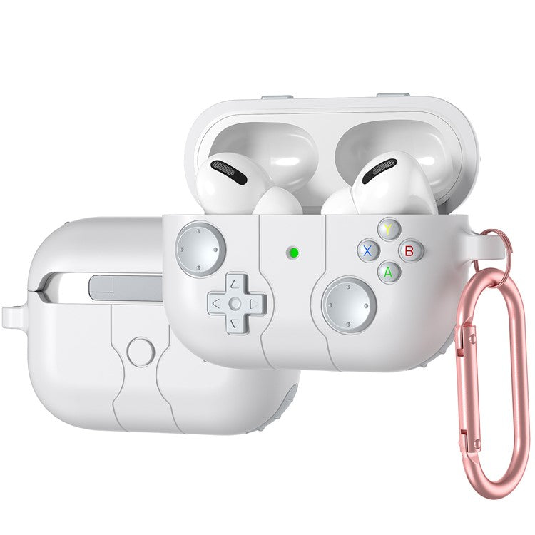 For AirPods Pro 2 / AirPods Pro Case Game Console Shape Earphones Silicone Shell with Carabiner - White