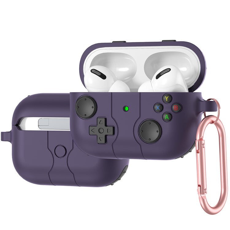 For AirPods Pro 2 / AirPods Pro Case Game Console Shape Earphones Silicone Shell with Carabiner - Dark Purple