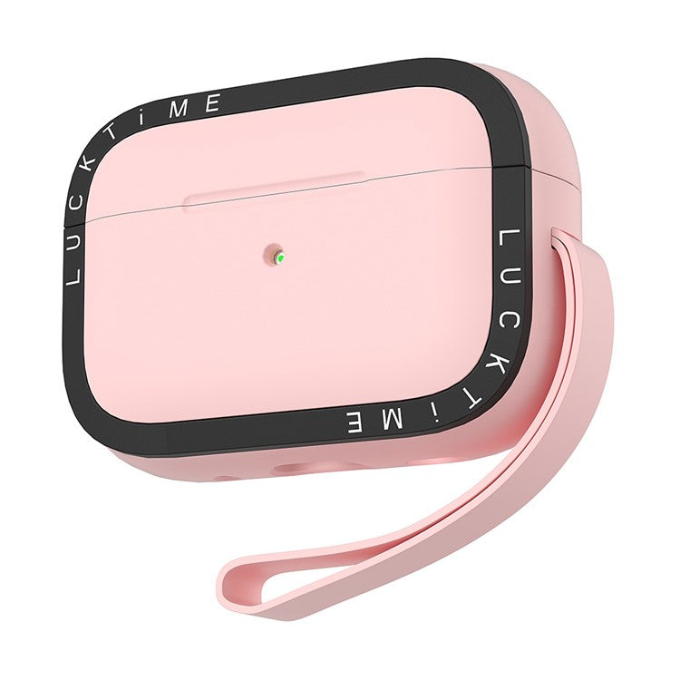 For AirPods Pro 2 Silicone Case Earbuds Shockproof Protective Cover with Anti-Loss Strap - Pink