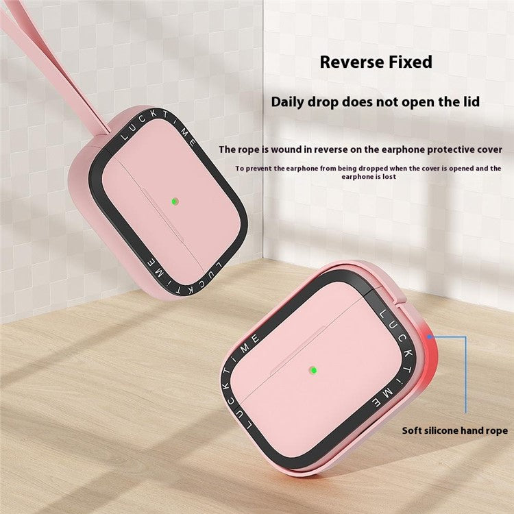 For AirPods Pro 2 Silicone Case Earbuds Shockproof Protective Cover with Anti-Loss Strap - Pink