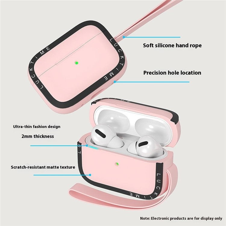 For AirPods Pro 2 Silicone Case Earbuds Shockproof Protective Cover with Anti-Loss Strap - Pink