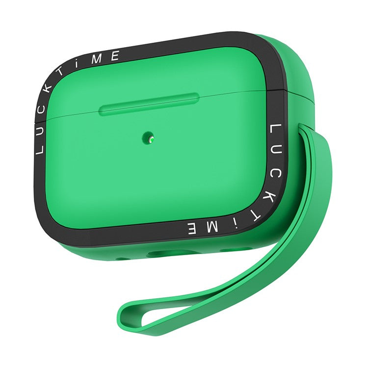 For AirPods Pro 2 Silicone Case Earbuds Shockproof Protective Cover with Anti-loss Strap - Green