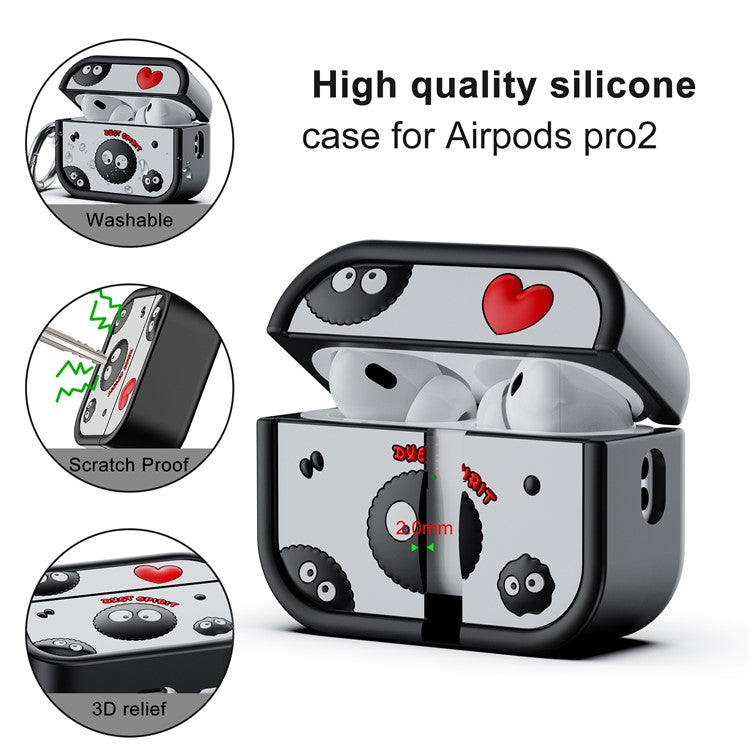 For AirPods Pro 2 Case Cartoon Briquette Silicone Protective Cover with Carabiner - Red  /  Black