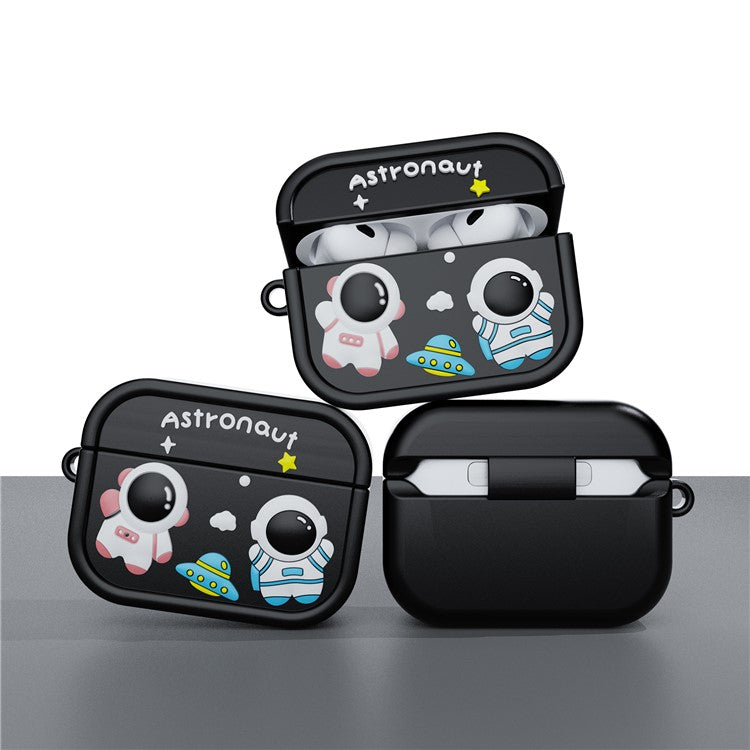 For AirPods Pro 2 Case Cute Astronaut Design Silicone Earphone Cover with Carabiner - Black