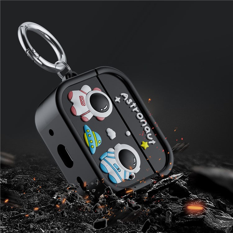 For AirPods Pro 2 Case Cute Astronaut Design Silicone Earphone Cover with Carabiner - Black