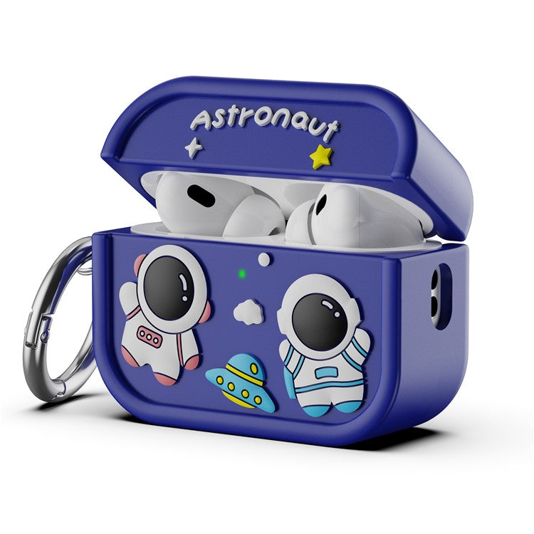 For AirPods Pro 2 Case Cute Astronaut Design Silicone Earphone Cover with Carabiner - Blue