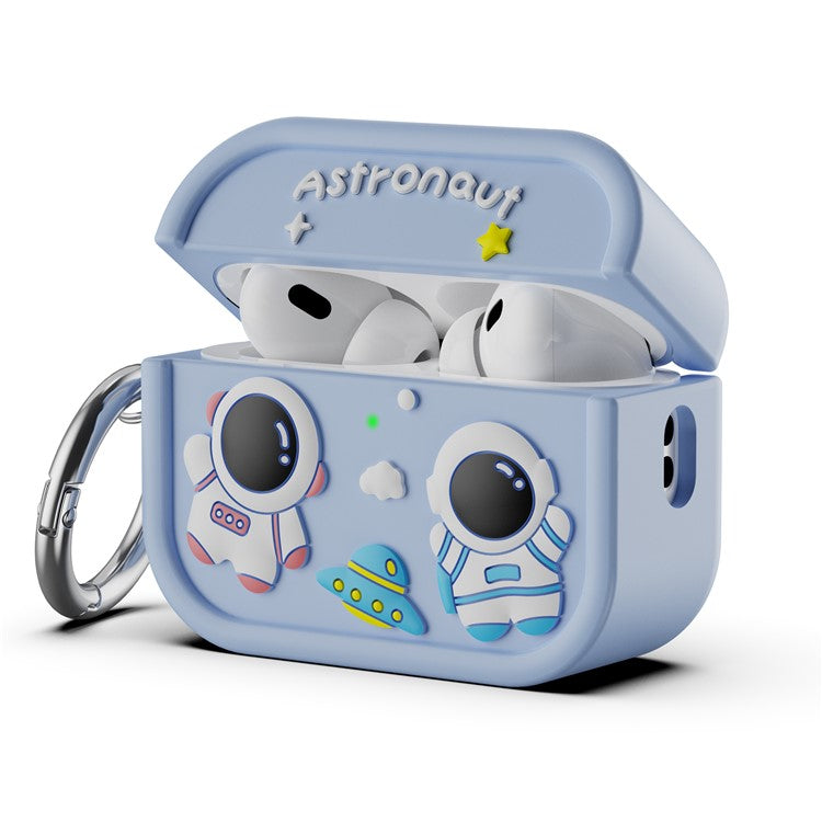 For AirPods Pro 2 Case Cute Astronaut Design Silicone Earphone Cover with Carabiner - Baby Blue