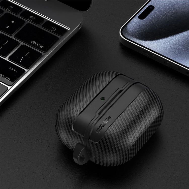 For Samsung Galaxy Buds3 / Buds3 Pro Case Carbon Fiber Texture TPU Earbuds Protective Cover with Hook - Light Grey