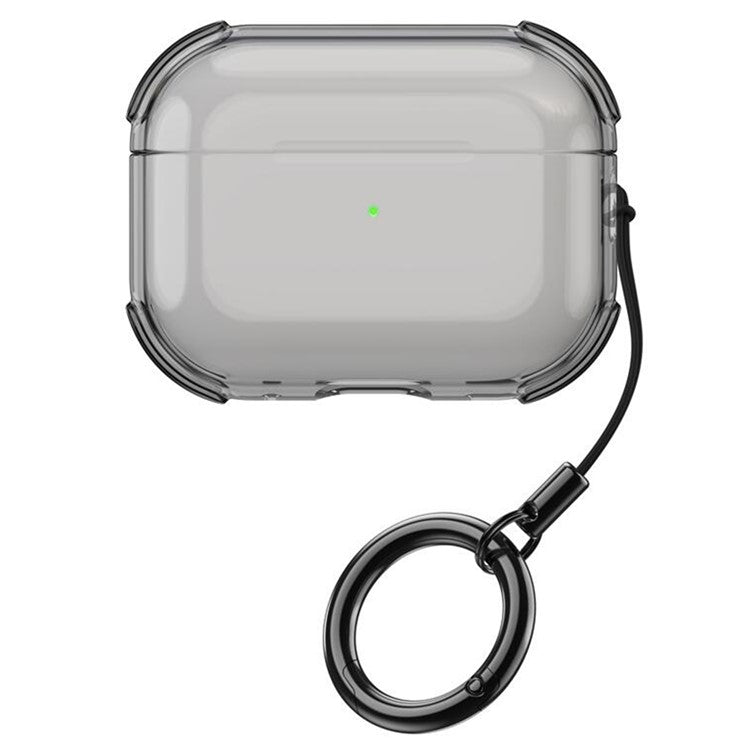 For Apple AirPods Pro Case Earphone Protective TPU Cover with Ring Strap - Transparent Black