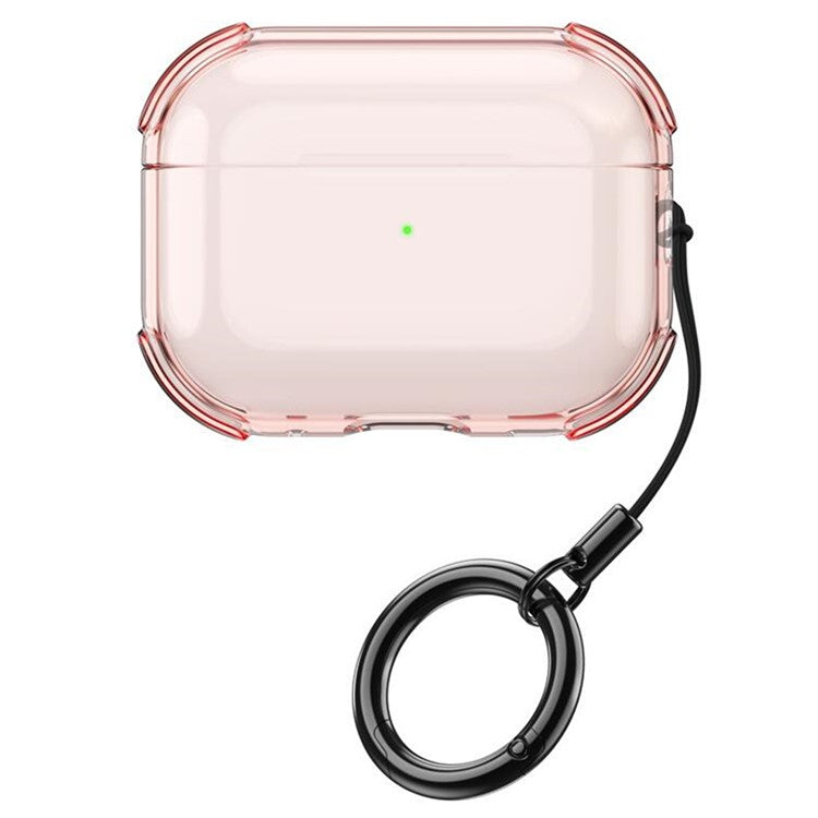 For Apple AirPods Pro Case Earphone Protective TPU Cover with Ring Strap - Transparent Pink