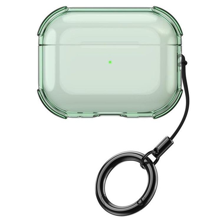 For Apple AirPods Pro Case Earphone Protective TPU Cover with Ring Strap - Transparent Green