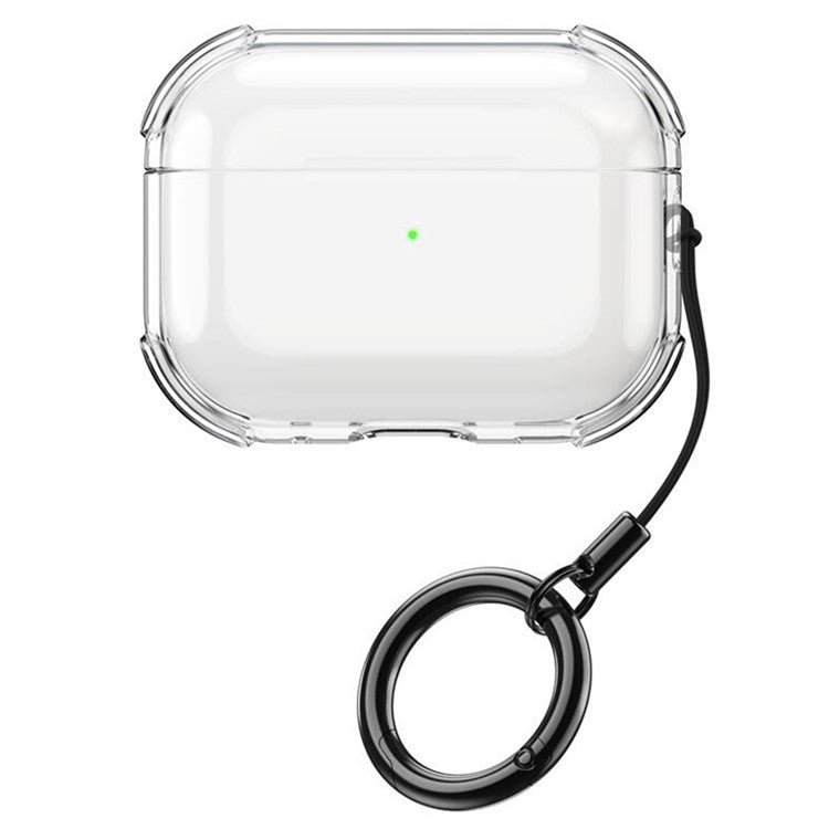 For Apple AirPods Pro Case Earphone Protective TPU Cover with Ring Strap - Transparent