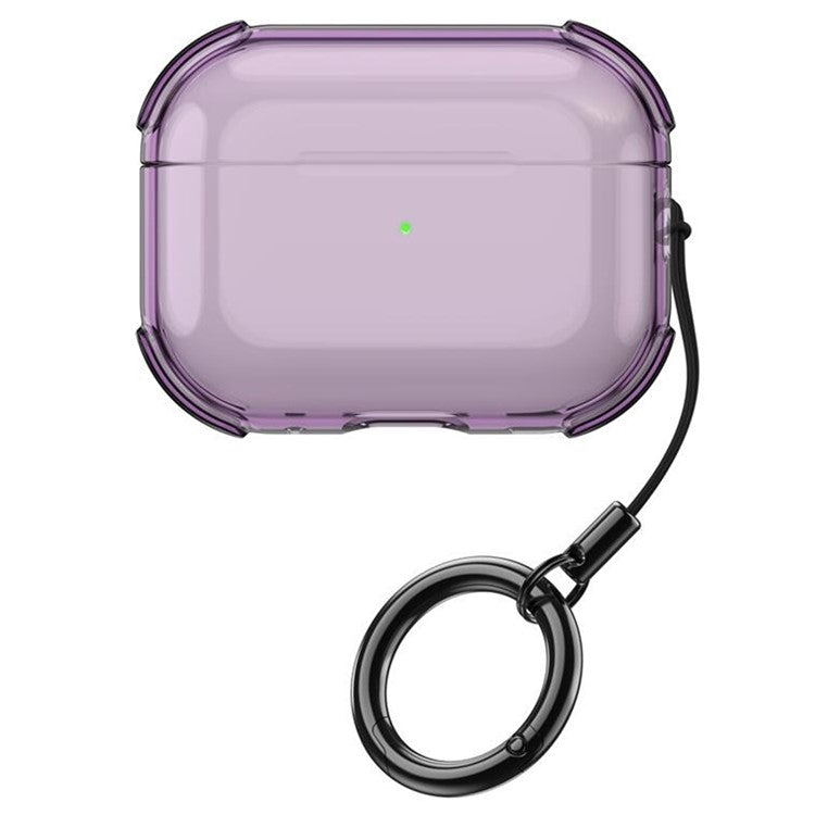 For Apple AirPods Pro Case Earphone Protective TPU Cover with Ring Strap - Transparent Purple