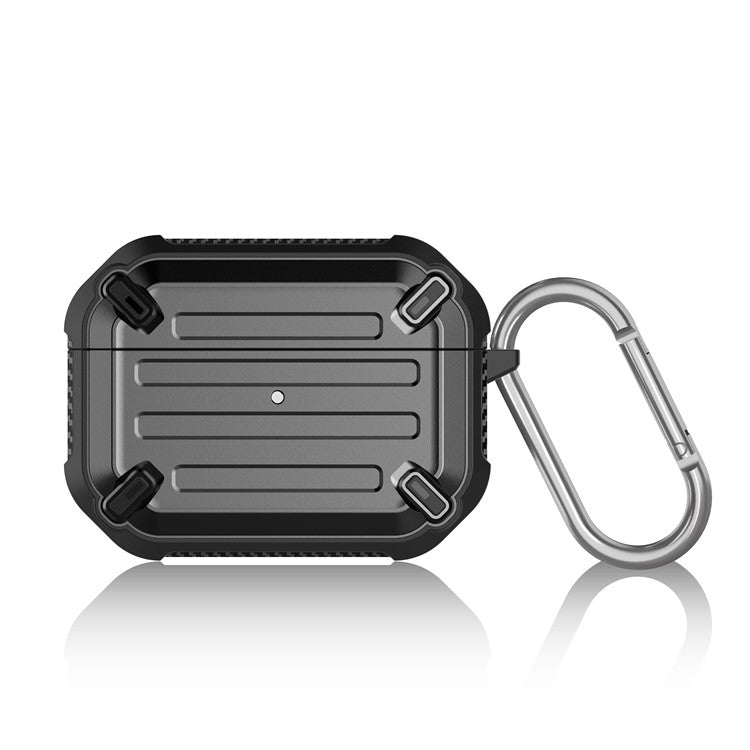 Impact Resistant Shockproof Wireless Charging TPU+PC Cover Case with Key Ring for AirPods Pro - Black