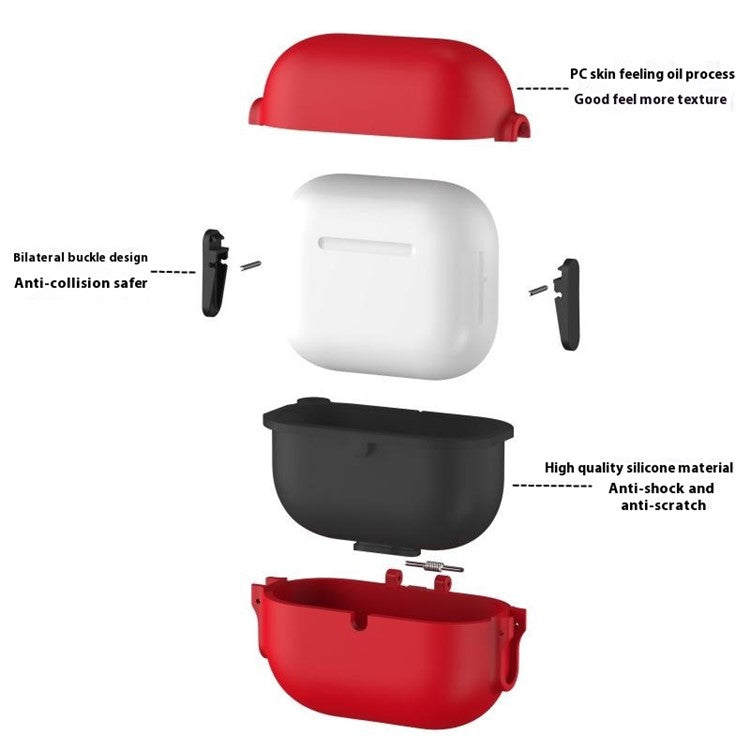 For AirPods Pro 2 Case Secure Dual-Lock Protective Silicone Cover with Carabiner - Red