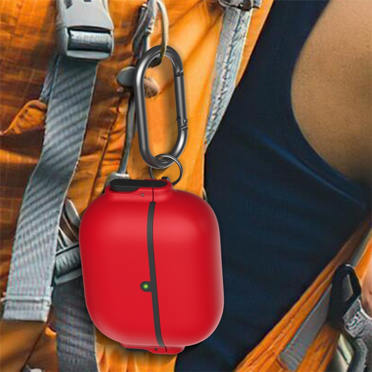 For AirPods Pro 2 Case Secure Dual-Lock Protective Silicone Cover with Carabiner - Red