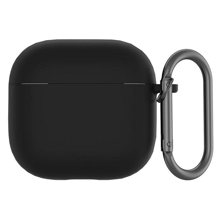 For AirPods 4 Case Silicone Wireless Earphone Protective Cover with Carabiner - Black