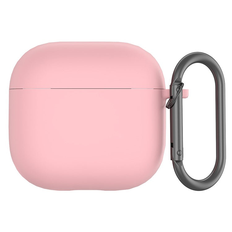 For AirPods 4 Case Silicone Wireless Earphone Protective Cover with Carabiner - Light Pink