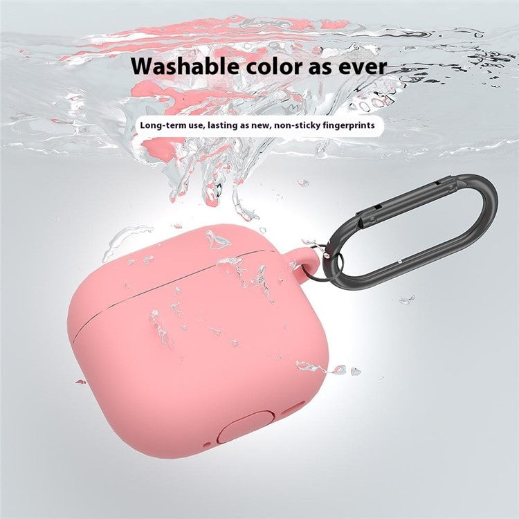 For AirPods 4 Case Silicone Wireless Earphone Protective Cover with Carabiner - Light Pink