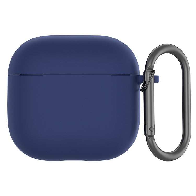 For AirPods 4 Case Silicone Wireless Earphone Protective Cover with Carabiner - Dark Blue