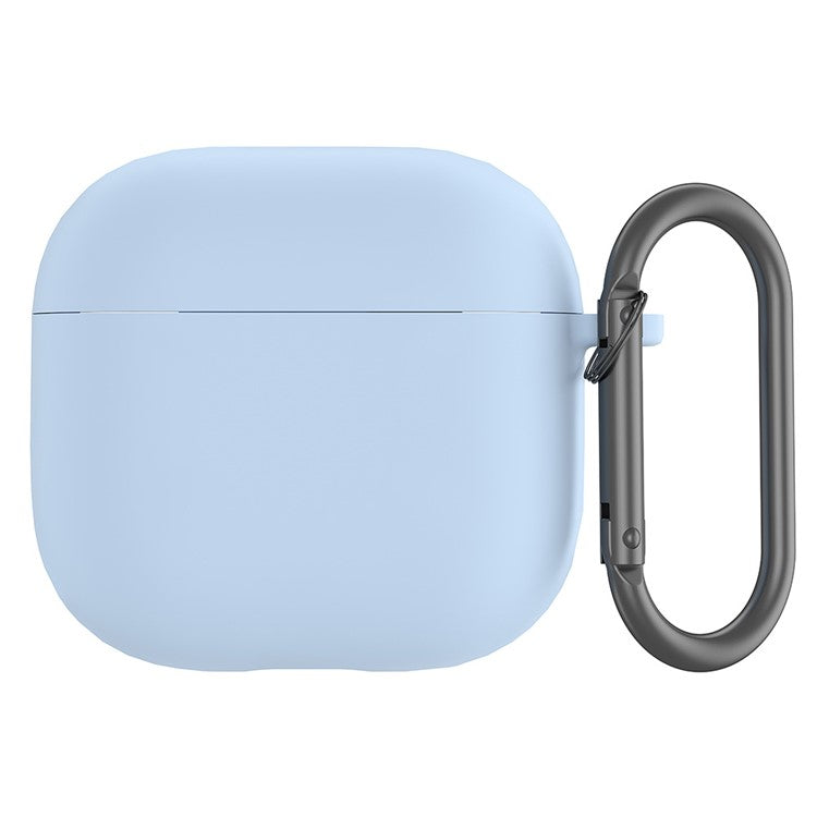 For AirPods 4 Case Silicone Wireless Earphone Protective Cover with Carabiner - Sky Blue