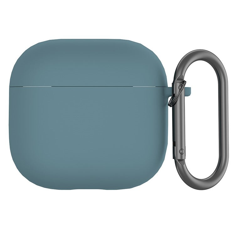 For AirPods 4 Case Silicone Wireless Earphone Protective Cover with Carabiner - Midnight Green