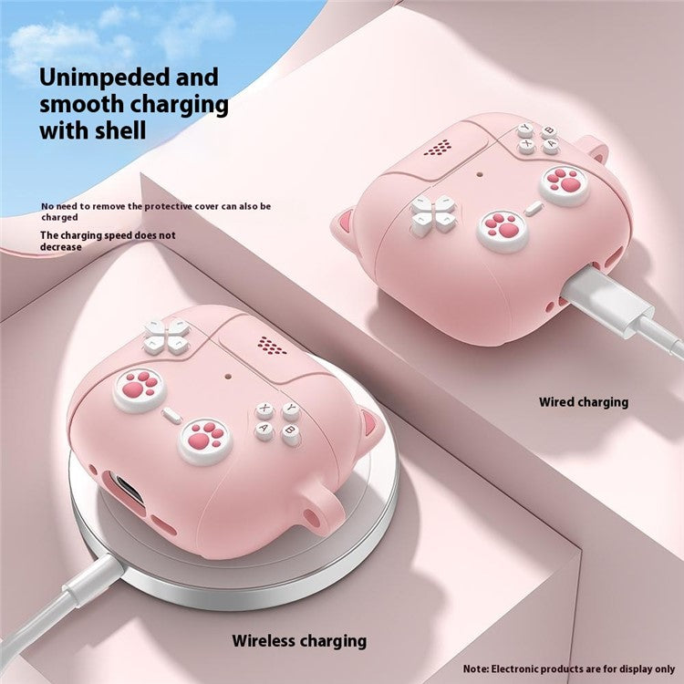 For AirPods 4 Case Cute Cat Liquid Silicone Earphone Cover - Light Pink