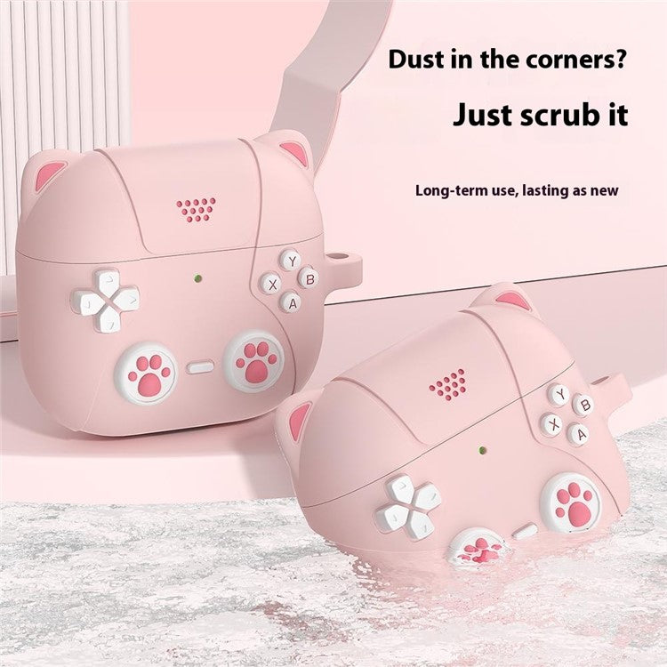 For AirPods 4 Case Cute Cat Liquid Silicone Earphone Cover - Light Pink