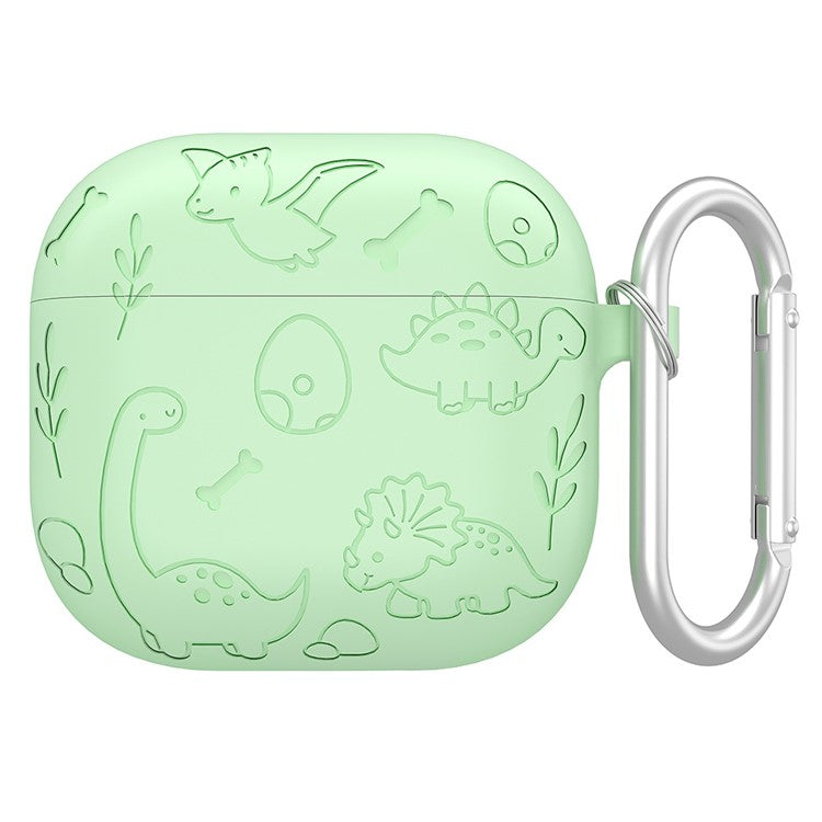 For AirPods 4 Case Unique Dinosaur Design Liquid Silicone Earphone Cover with Carabiner - Matcha Green