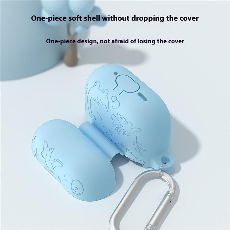 For AirPods 4 Case Unique Dinosaur Design Liquid Silicone Earphone Cover with Carabiner - Matcha Green