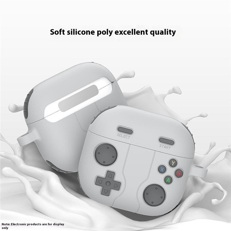 For AirPods 4 Case Game Console Shape Earphones Silicone Shell with Carabiner - Rock Grey