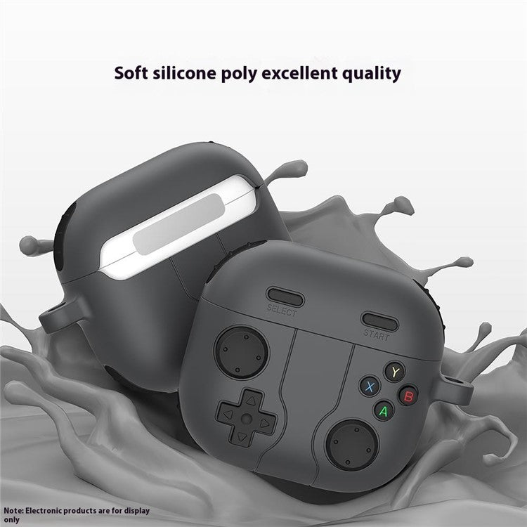 For AirPods 4 Case Game Console Shape Earphones Silicone Shell with Carabiner - Dark Grey