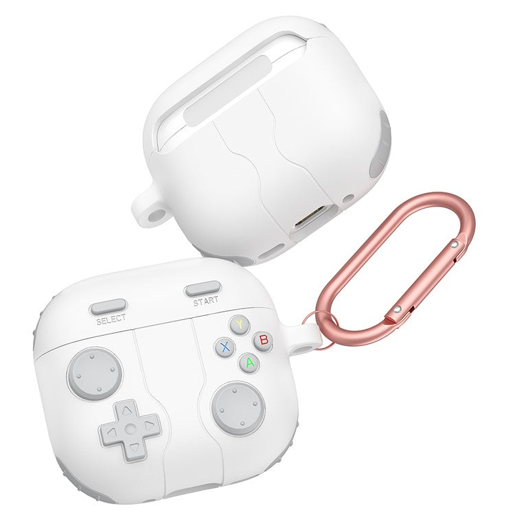 For AirPods 4 Case Game Console Shape Earphones Silicone Shell with Carabiner - White