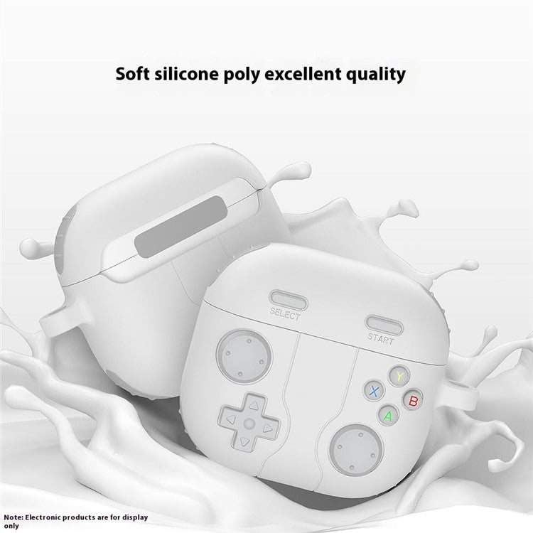 For AirPods 4 Case Game Console Shape Earphones Silicone Shell with Carabiner - White