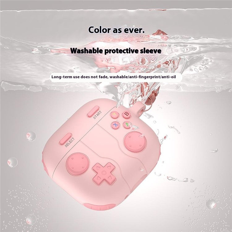 For AirPods 4 Case Game Console Shape Earphones Silicone Shell with Carabiner - Pink