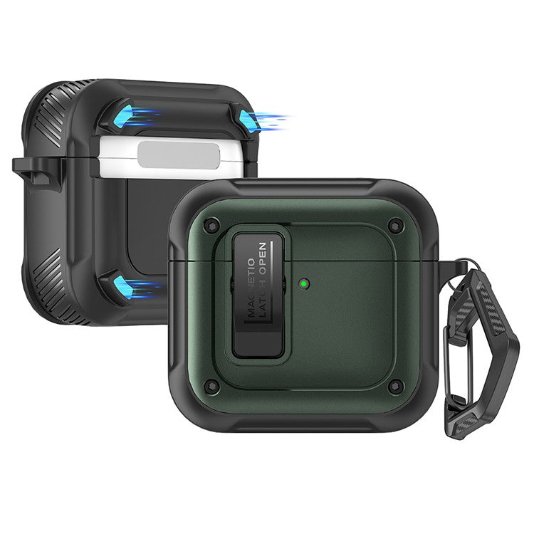 For AirPods 4 Earbuds Case PC+TPU Shockproof Full Body Protective Magnetic Cover with Carabiner - Green