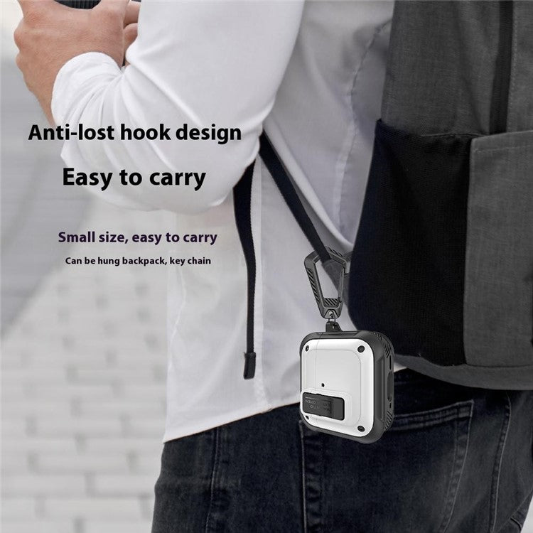 For AirPods 4 Earbuds Case PC+TPU Shockproof Full Body Protective Magnetic Cover with Carabiner - Ivory White