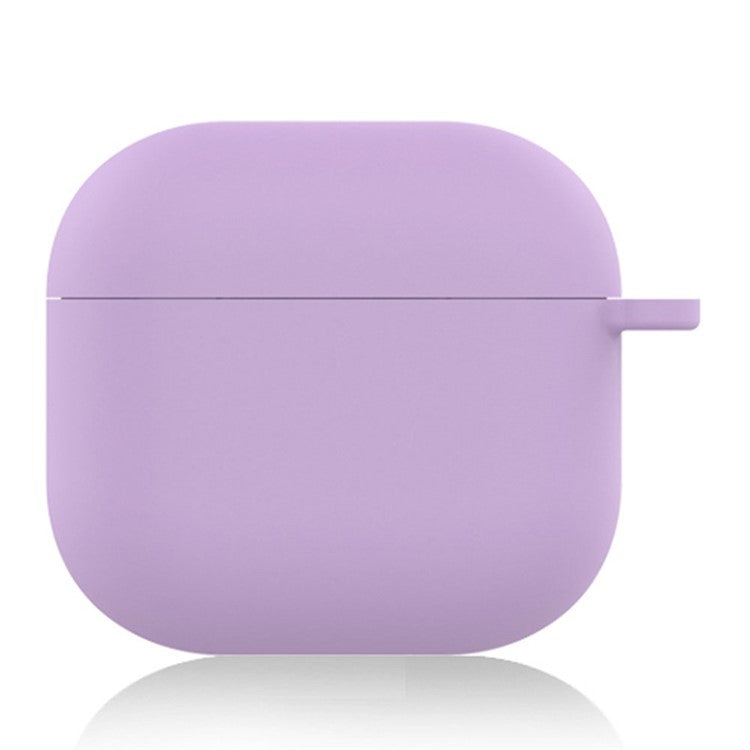 For AirPods 4 Silicone Case Soft Wireless Earbud Organizer Cover Thickness 1.5mm with Carabiner - Pink Purple