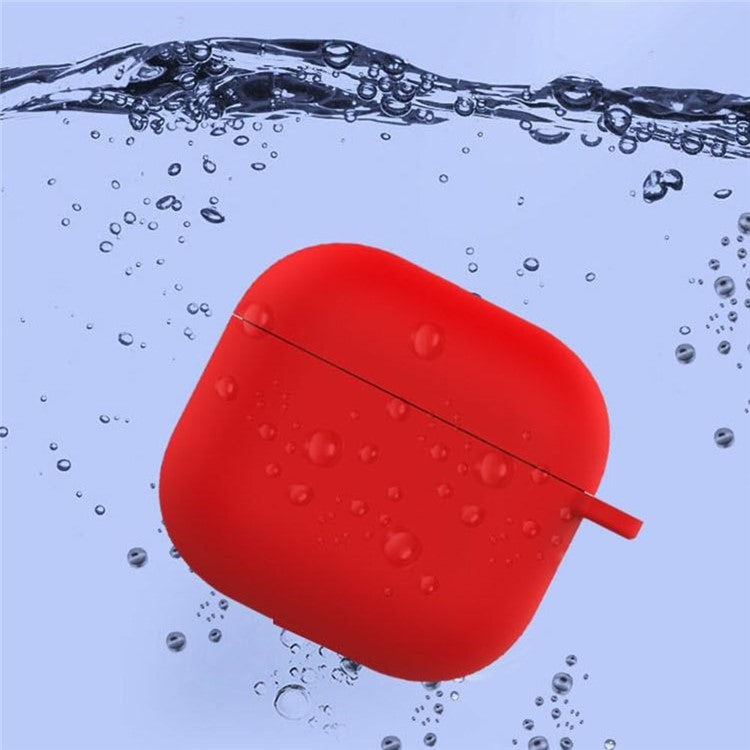 For AirPods 4 Silicone Case Soft Wireless Earbud Organizer Cover Thickness 1.5mm with Carabiner - Red