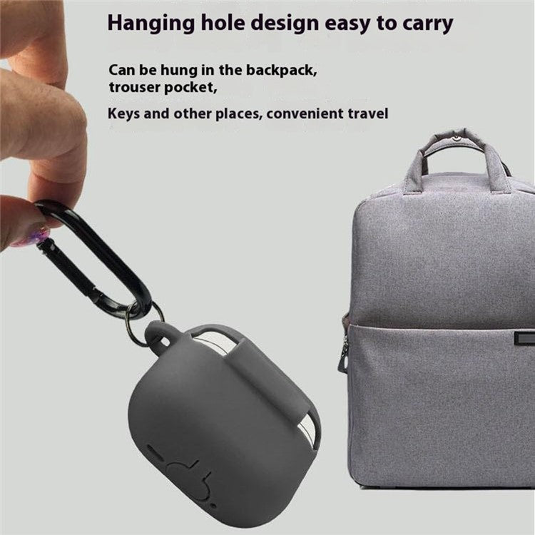 For AirPods 4 Silicone Case Soft Wireless Earbud Organizer Cover Thickness 1.5mm with Carabiner - Grey