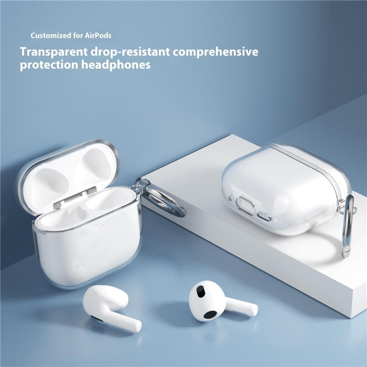 For AirPods 4 Charging Case Cover Bluetooth Earbuds Clear TPU Protective Case with Hook - Glitter Transparent