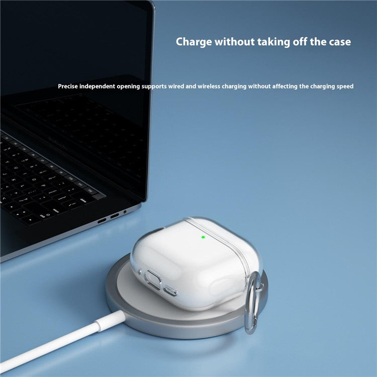 For AirPods 4 Charging Case Cover Bluetooth Earbuds Clear TPU Protective Case with Hook - Transparent Blue