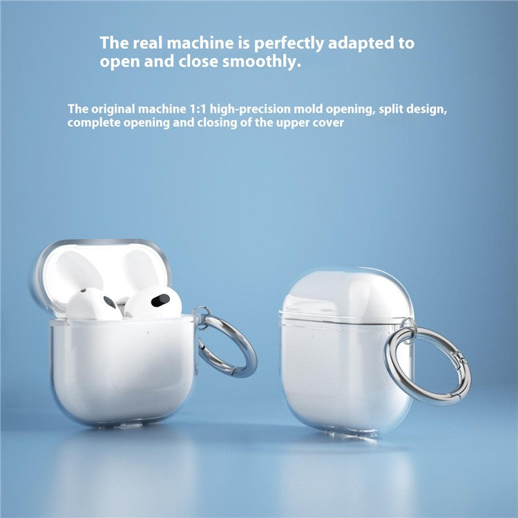 For AirPods 4 Charging Case Cover Bluetooth Earbuds Clear TPU Protective Case with Hook - Transparent Blue