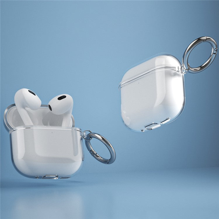 For AirPods 4 Charging Case Cover Bluetooth Earbuds Clear TPU Protective Case with Hook - Transparent