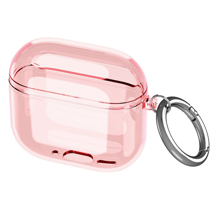 For AirPods 4 Charging Case Cover Bluetooth Earbuds Clear TPU Protective Case with Hook - Transparent Pink