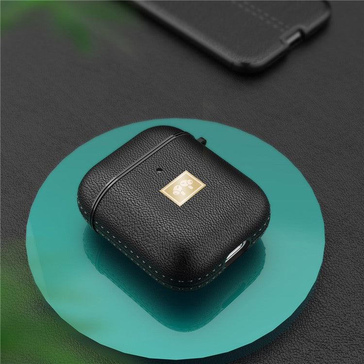 Litchi Texture PU Leather Coated TPU Earphone Protective Case Cover for AirPods with Charging Case (2019)/AirPods with Wireless Charging Case (2019) - Black