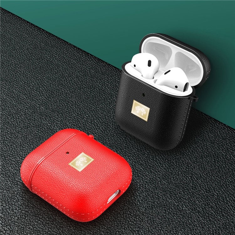 Litchi Texture PU Leather Coated TPU Earphone Protective Case Cover for AirPods with Charging Case (2019)/AirPods with Wireless Charging Case (2019) - Black